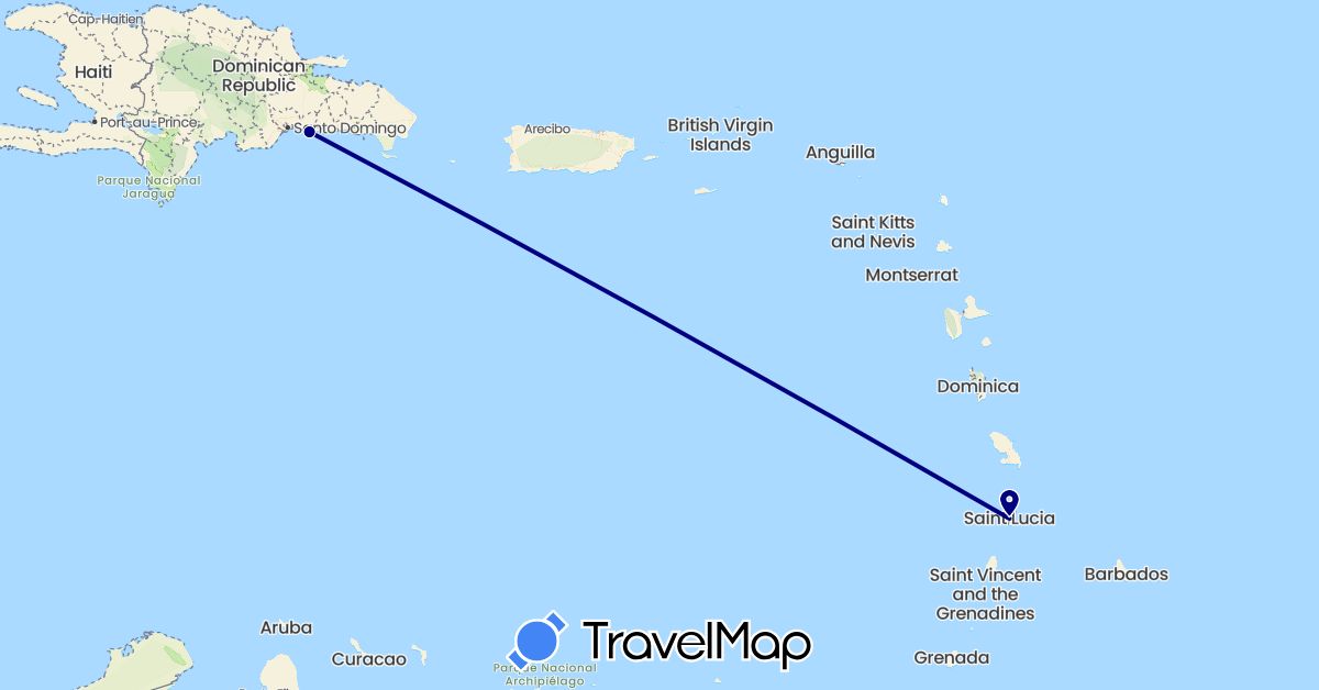 TravelMap itinerary: driving in Dominican Republic, Saint Lucia (North America)